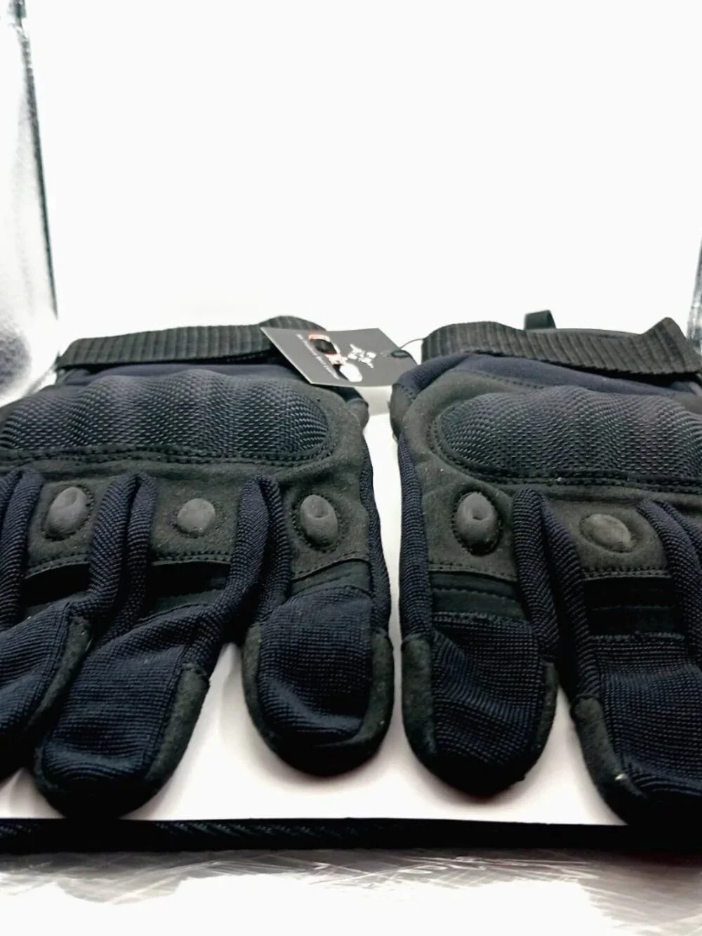 Goth Leather + Nylon Black Full Finger  Gloves Unisex New